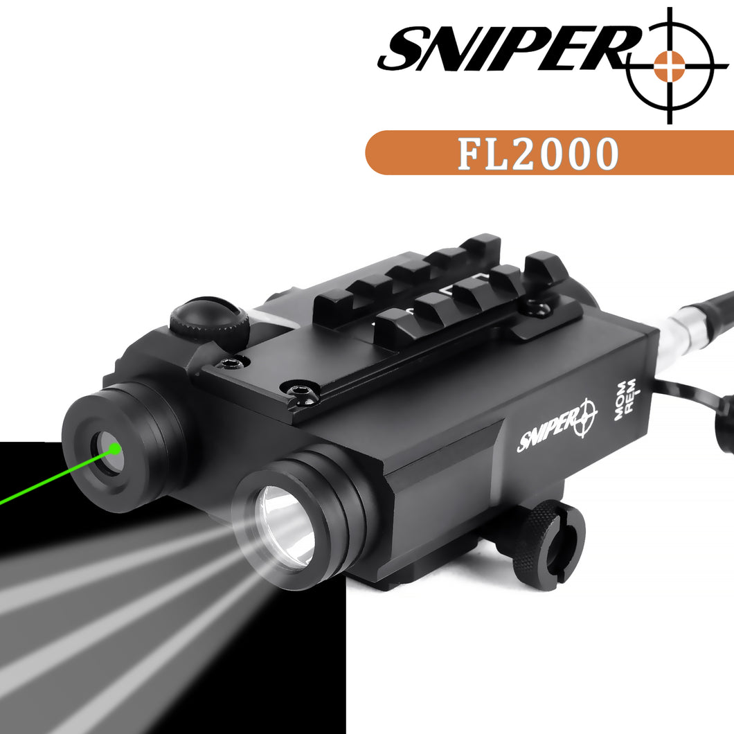 Sniper FL2000 TACTICAL Green Dot SIGHT + 200LM LED LIGHT COMBO with Pressure Cord Switch and Quick Release Mount